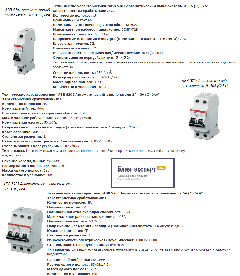 Некоторые модели автоматических выключателей