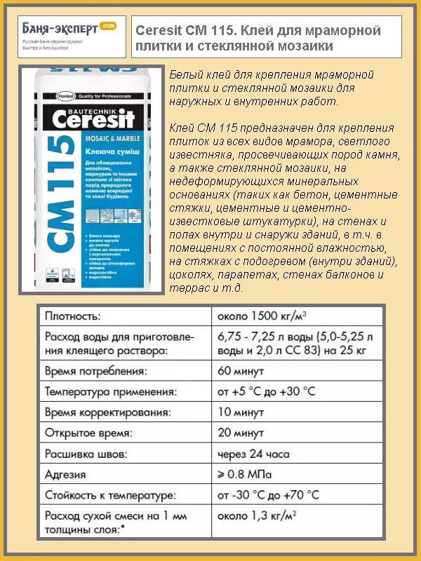 Ceresit СМ 115. Клей для мраморной плитки и стеклянной мозаики